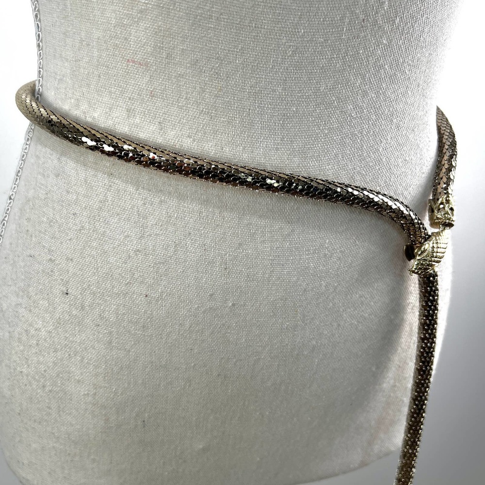 Whiting & Davis Gold Mesh Snake-Head Belt - Picture 8 of 10